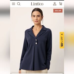 Lintico Navy Blouse With Button Detail NWT
